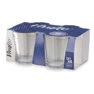 Set 4 vasos vidrio rayas 360 ml colección vivalto