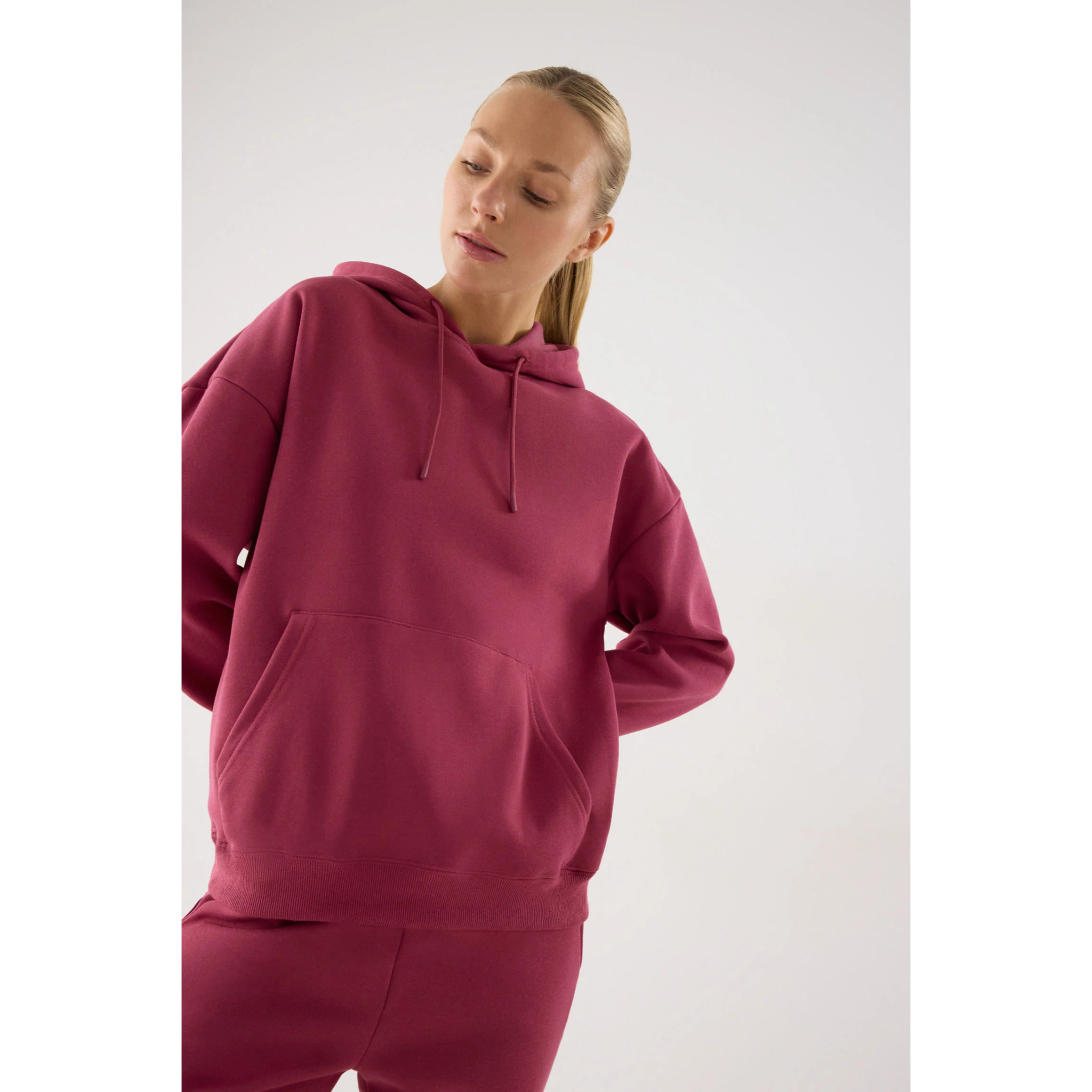 Conjunto de chándal deportivo afelpado sudadera con capucha y jogger rosa