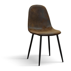 Set di 4 sedie VALLETTA in ecopelle scamosciato finitura castagna e gambe in metallo nero