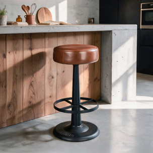 Tabouret pour îlot central 65 cm en cuir de buffle marron - Lucien