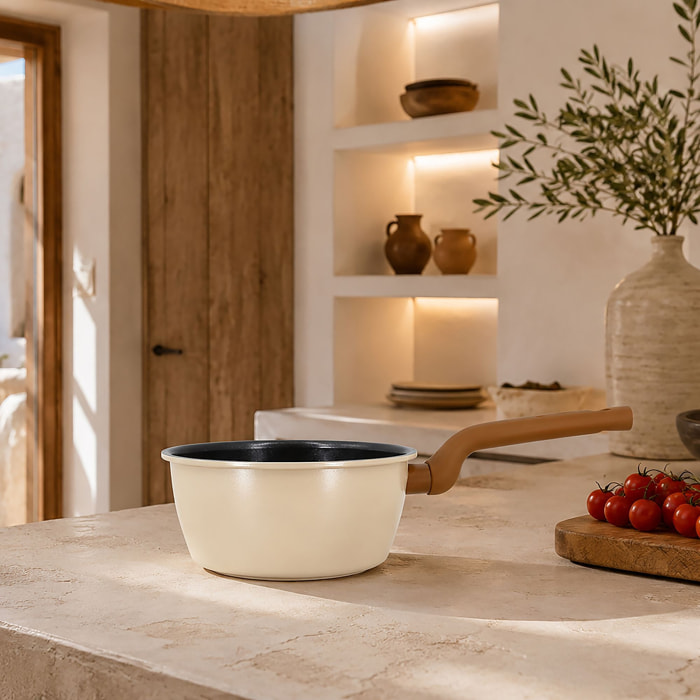 Casserole 20cm en revêment céramique et acier carbone beige PRATICOOK