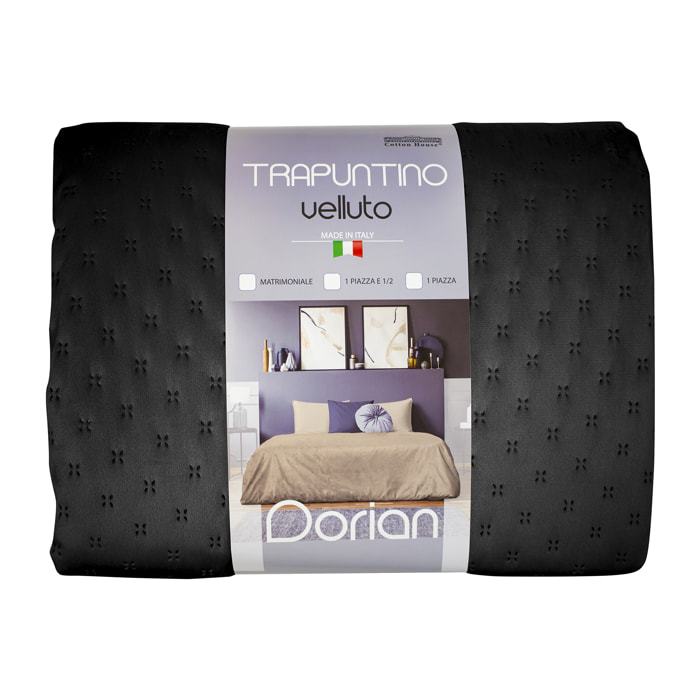 TRAPUNTINO MATRIMONIALE MEZZA STAGIONE EFFETTO VELLUTO DIS.DORIAN NERO MADE IN ITALY