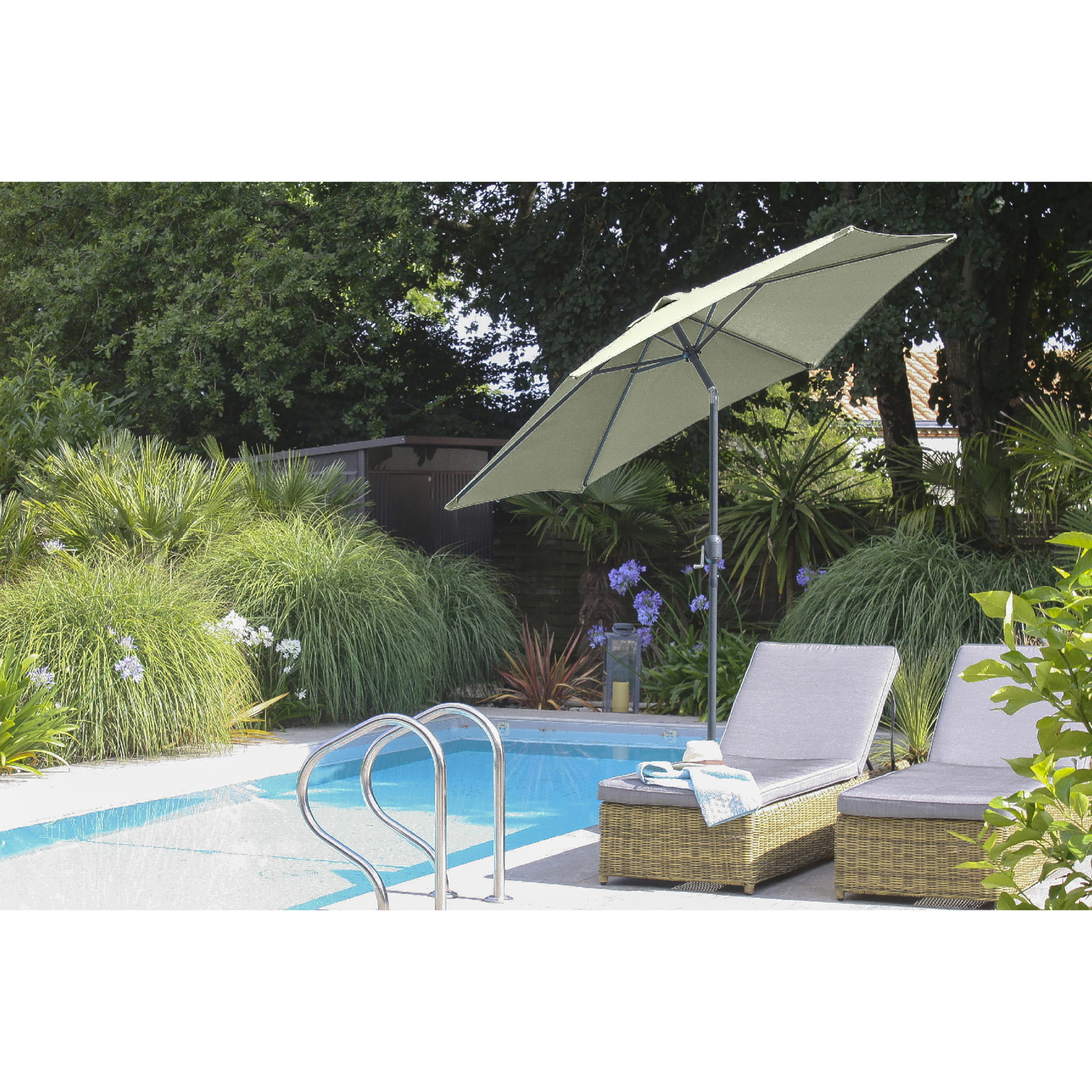 MARBELLA - Parasol à manivelle en aluminium gris anthracite et toile kaki