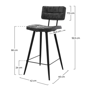 Lot de 2 chaises pour îlot central 66 cm capitonnée gris/noir - Texas