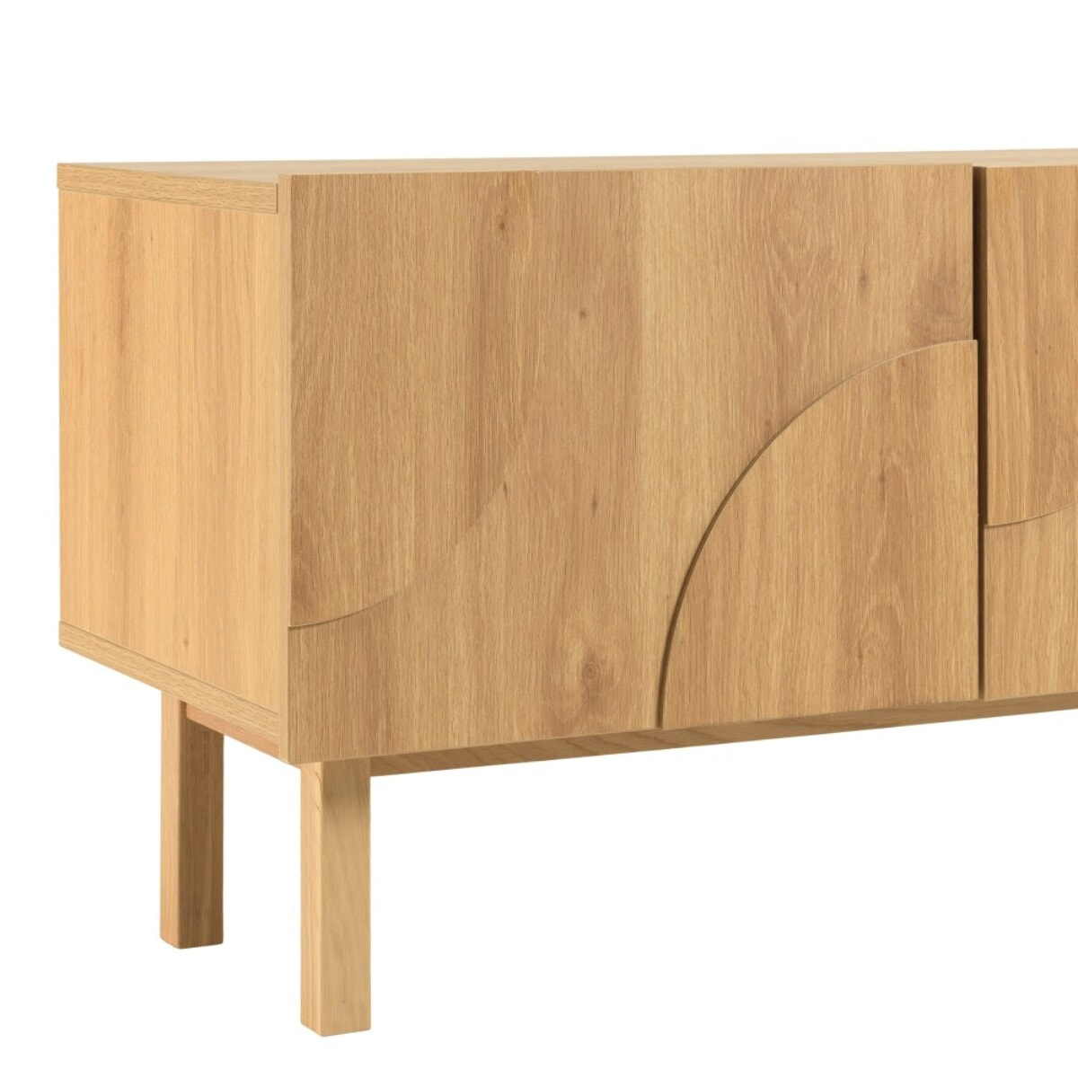 ETHAN - Meuble TV bois couleur naturelle 4 portes décor motif arrondi