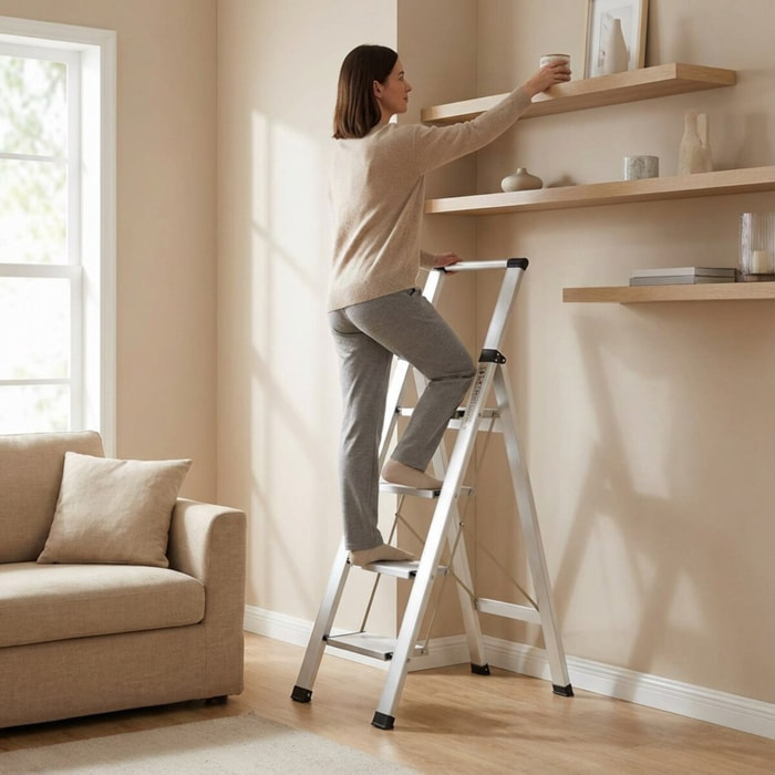 Scala piatta 4 Gradini in alluminio nera antiscivolo uso domestico 150 kg