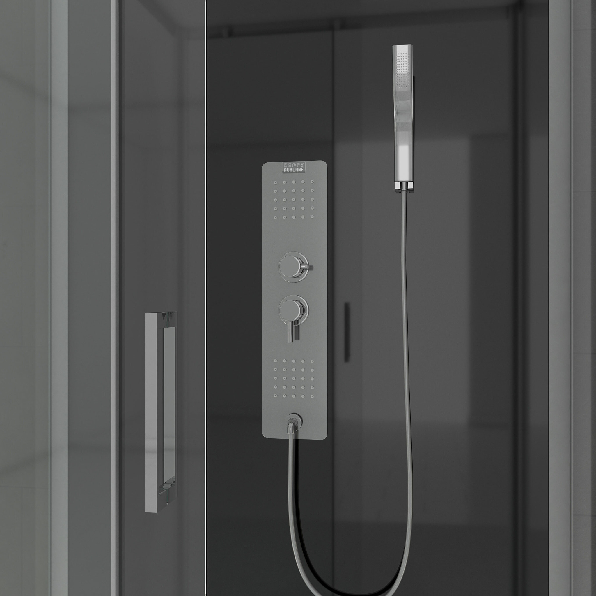 Cabine de douche Hydromassante 110x80x215 cm - Fond Noir et Profilés Gris - BLACK STYLE
