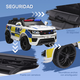 Coche Eléctrico para Niños de +3 Años Carro Eléctrico Infantil de Policía Coche de Batería 12V con Suspensión de Muelle Mando a Distancia Bluetooth Luz USB Sirena Blanco