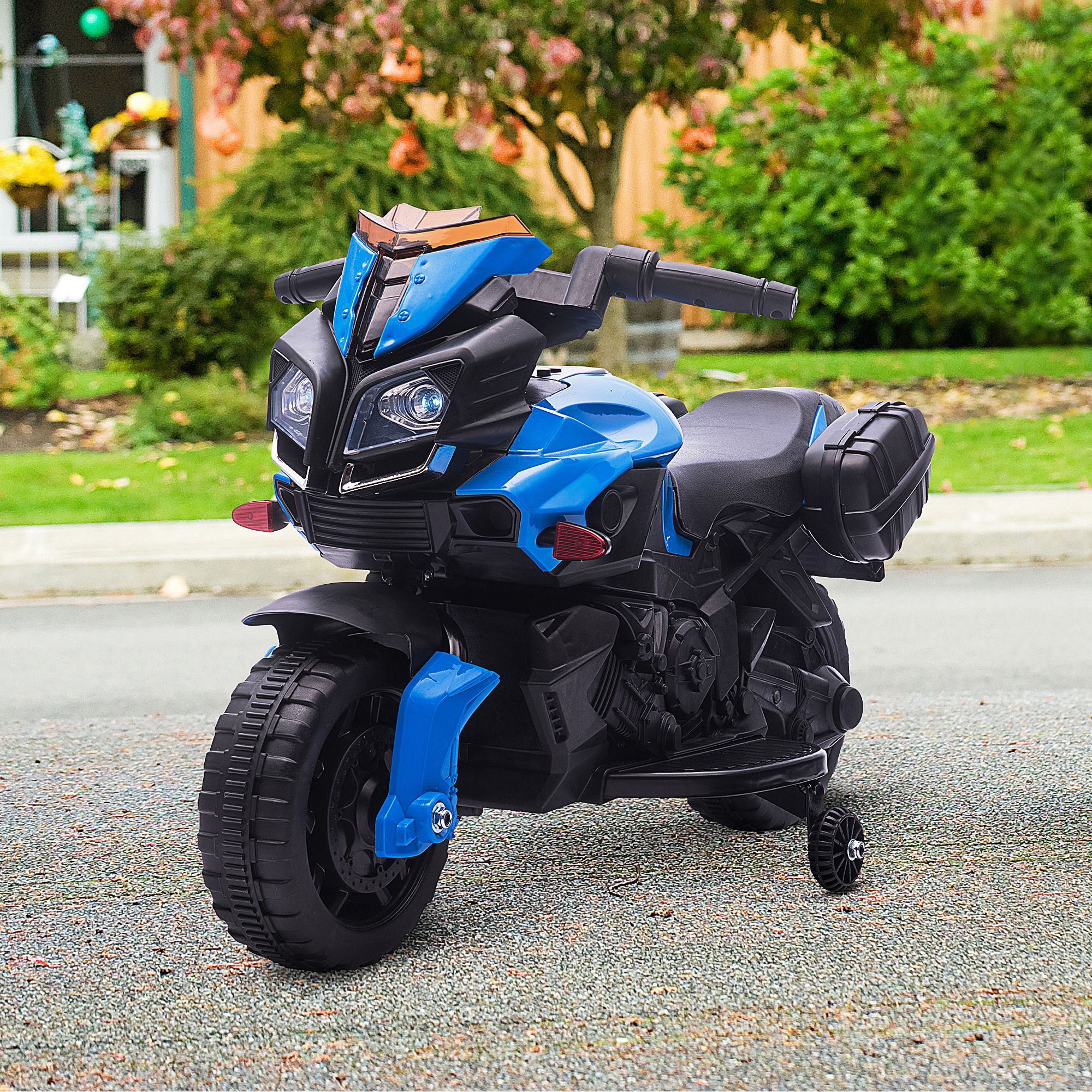 Moto Eléctrica para Niños de 18-48 Meses Motocicleta de Batería 6V con Faros Bocina 2 Ruedas de Equilibrio y Velocidad 3 km/h Carga 25 kg 88,5x42,5x49 cm Azul y Negro