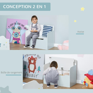 Coffre à jouets banc 2 en 1 - coffre de rangement dim. 60L x 30l x 50H cm - vérin pneumatique MDF bleu clair