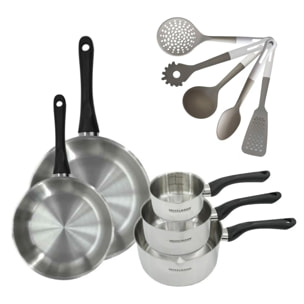 Lot de 2 Poêles et Casseroles 12/16/20 cm Fackelmann Geneva avec 5 ustensiles Vario