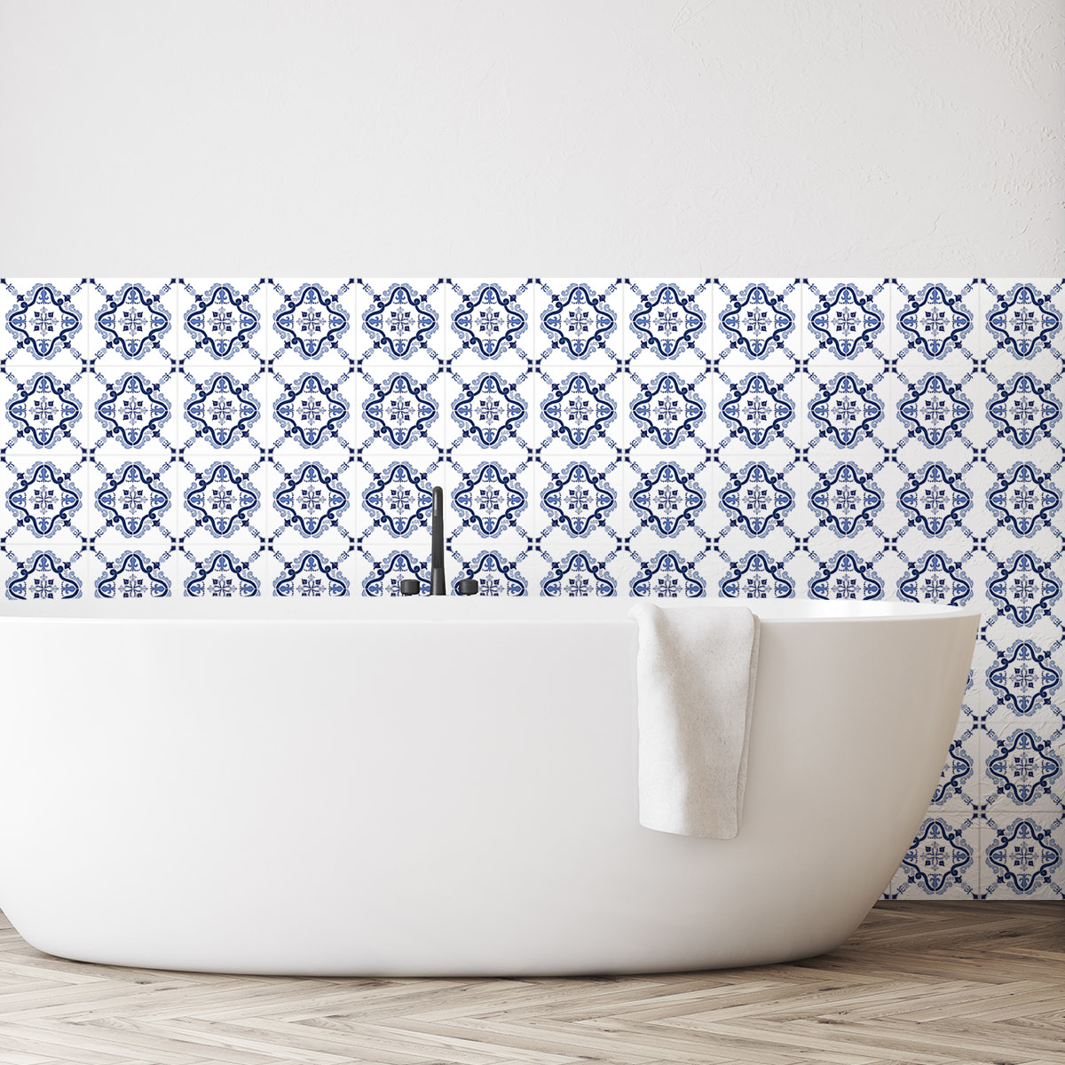 Stickers muraux - Sticker Mural Carrelage adhésif Cuisine Salle de Bain - 60 STICKERS CARREAUX DE CIMENT AZULEJOS EOLIA