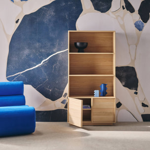 Etagères bibliothèque effet bois naturel 2 portes 5 niveaux - L 80 x P 35 x H 160cm - Kuba