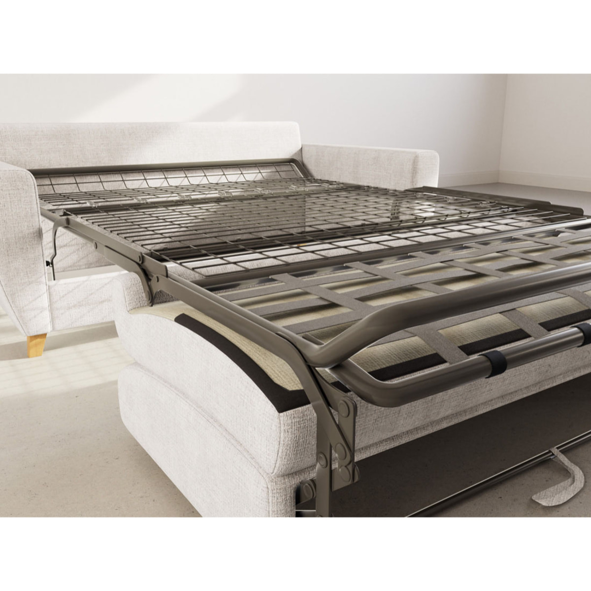 Thibault - Canapé lit 3 places convertible express couchage quotidien 140 cm matelas 14 cm en velours texturé - Beige