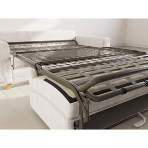 Thibault - Canapé lit 3 places convertible express couchage quotidien 140 cm matelas 14 cm en velours texturé - Beige