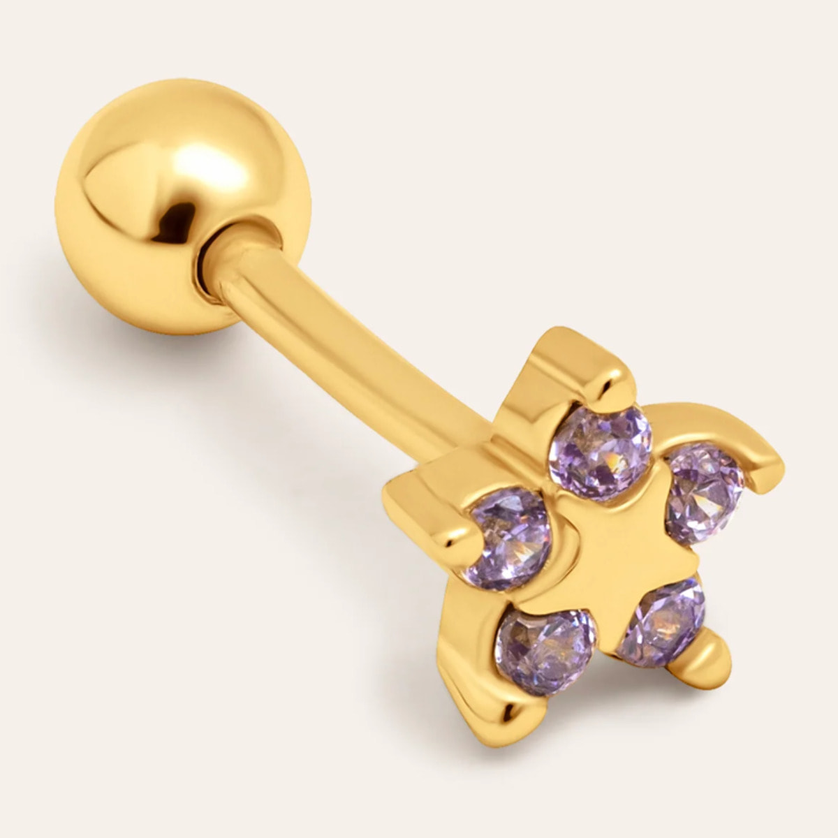 Orecchino Singolo Star Spark Lavender Argento Placcato Oro