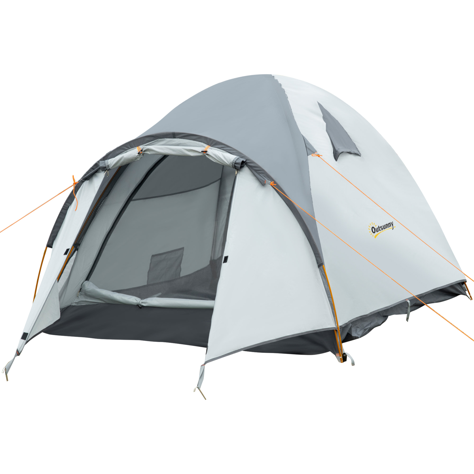 Tente de camping 3-4 personnes dim. 350L x 150l x 128xH cm - 3 portes, tapis sol, sac transport - alu. polyester gris