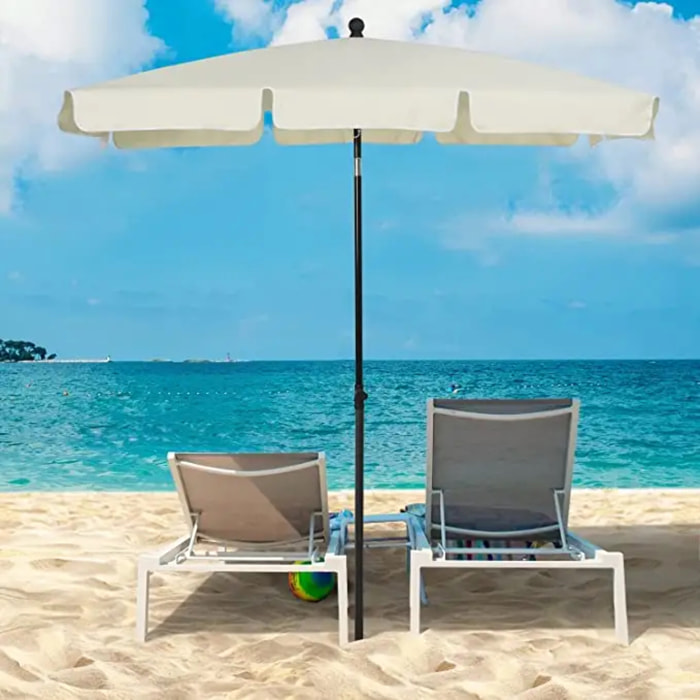 Ombrellone Rettangolare Da Giardino Parasole Balcone Inclinazione Regolabile Anti UV Impermeabile Per Mare Spiaggia Piscina Terrazzo 198x125 Cm Beige