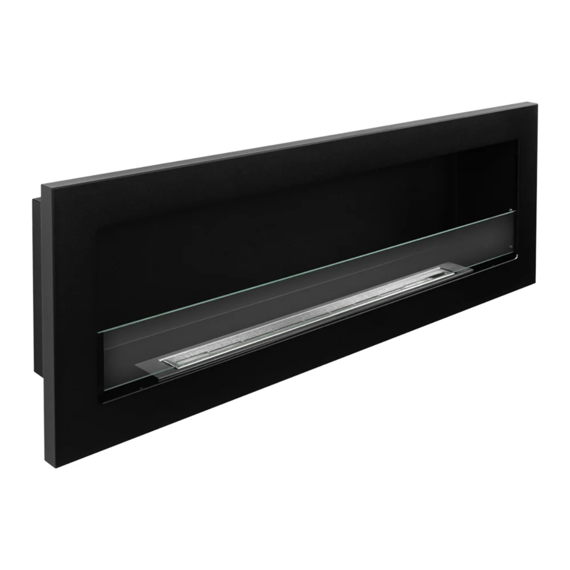 Livorno 120 - Camino a Bioetanolo da Parete o Incasso 120x40x15 cm con Bruciatore 1,25lt in Acciaio Nero