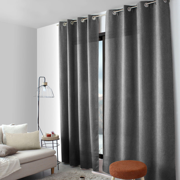 Rideau à oeillets en velours chenillé - Gris Foncé