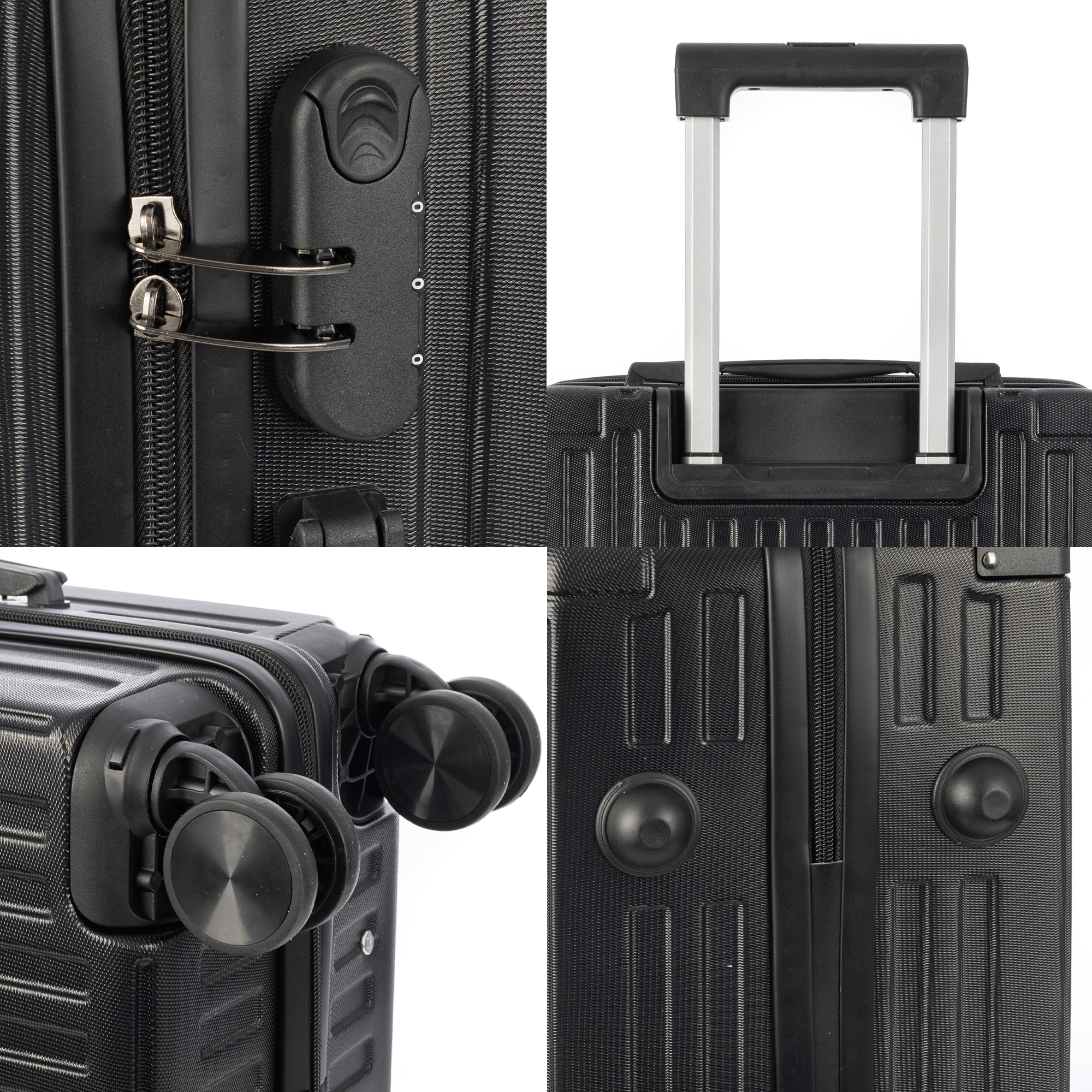 DAM Set di 3 valigie Trolley, in materiale leggero ABS ad alta resistenza con angoli rinforzati. Chiusura numerica e 4 ruote doppie estraibili e girevoli a 360°. 51x30x77 Cm. Colore: Nero