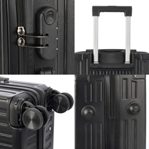 DAM Set di 3 valigie Trolley, in materiale leggero ABS ad alta resistenza con angoli rinforzati. Chiusura numerica e 4 ruote doppie estraibili e girevoli a 360°. 51x30x77 Cm. Colore: Nero