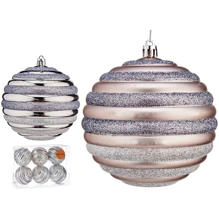 Set de 6 bolas navideñas de 10cm en color plata.