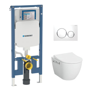 Pack WC Bati-support Geberit UP720 extra-plat + WC sans bride Vitra Integra avec fixations invisibles + Abattant softclose + Pla
