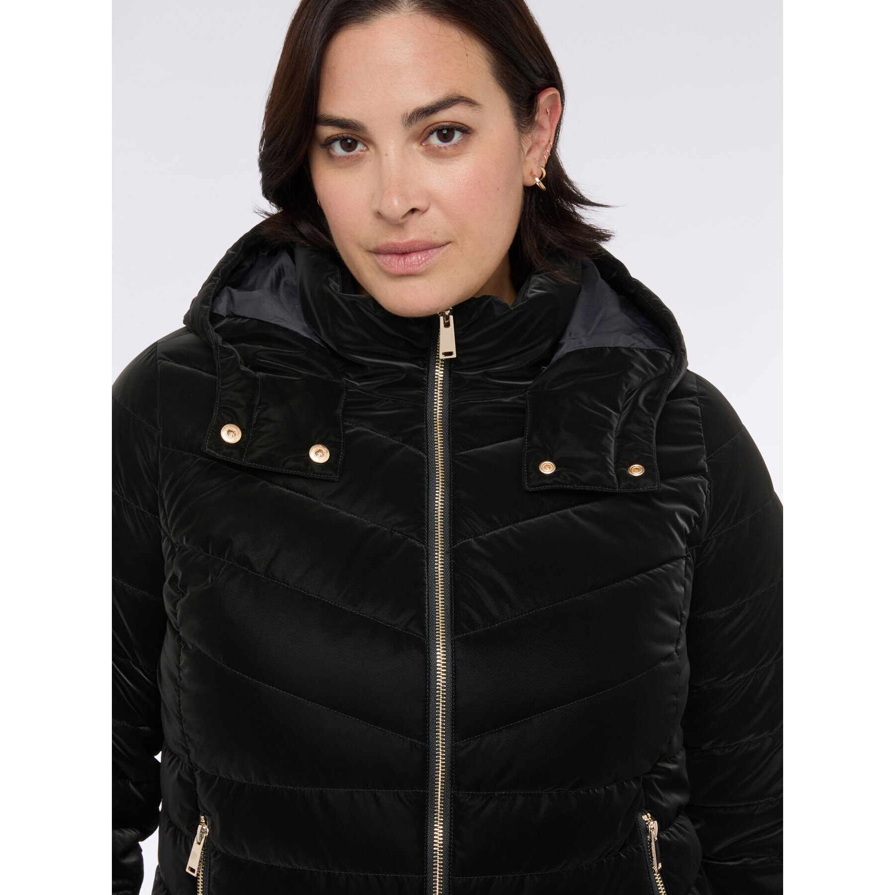 Fiorella Rubino - Piumino effetto velluto con cappuccio - Nero