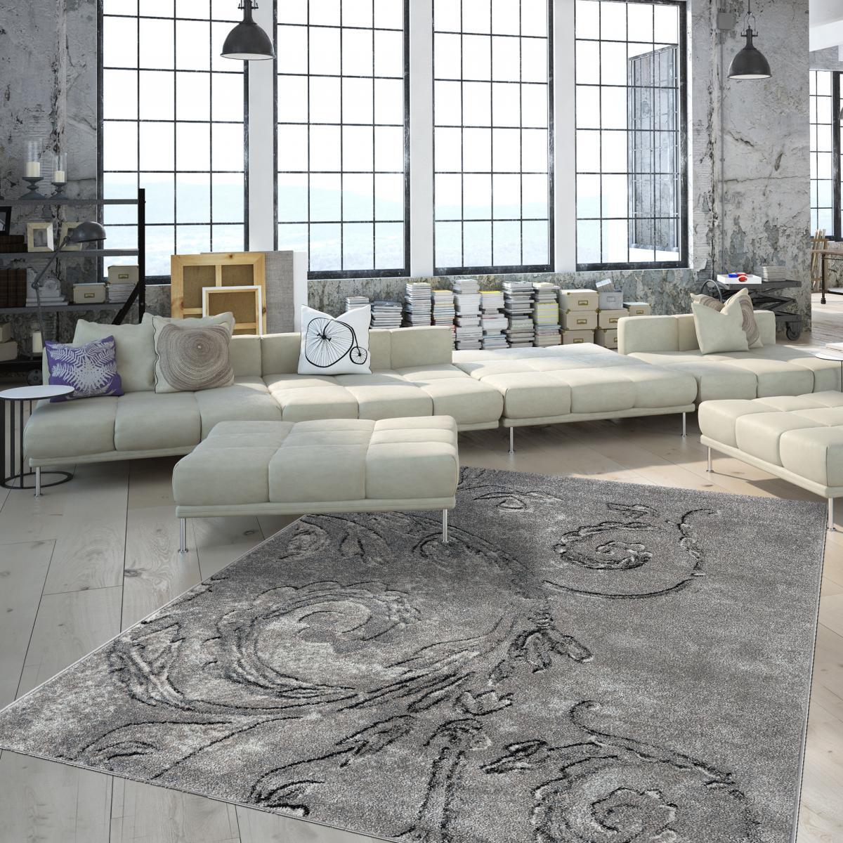 Tapis Pasa motif baroque gris et noir