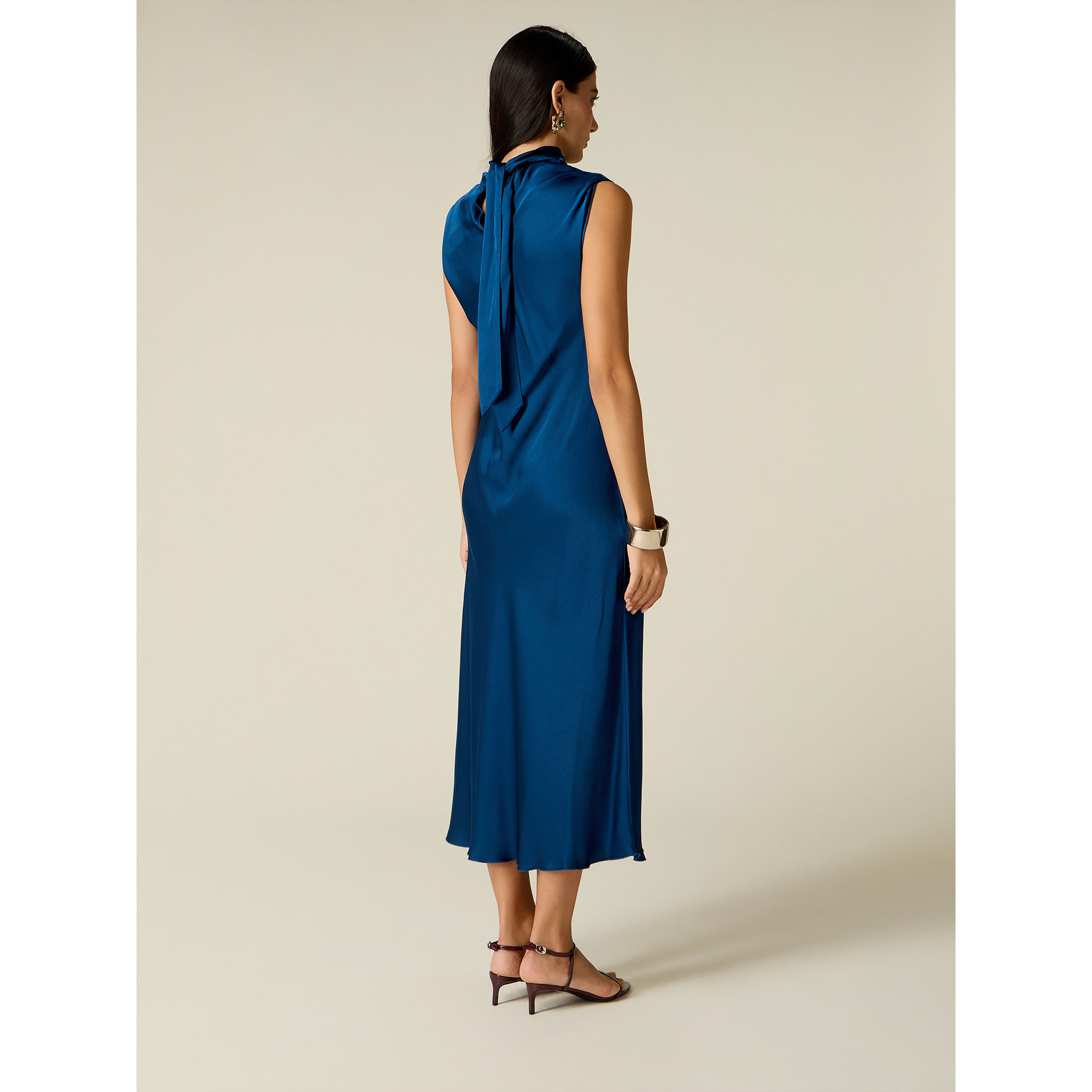 Oltre - Vestito midi in raso con fiocco - Blu