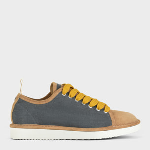 ZAPATO CON CORDONES HOMBRE P01 DE LINO Y ANTE ASFALTO BIZCOCHO AMARILLO