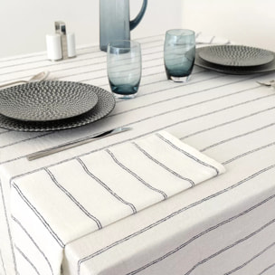 Nappe pur coton lavé motif jacquard blanc noir Rimini nero