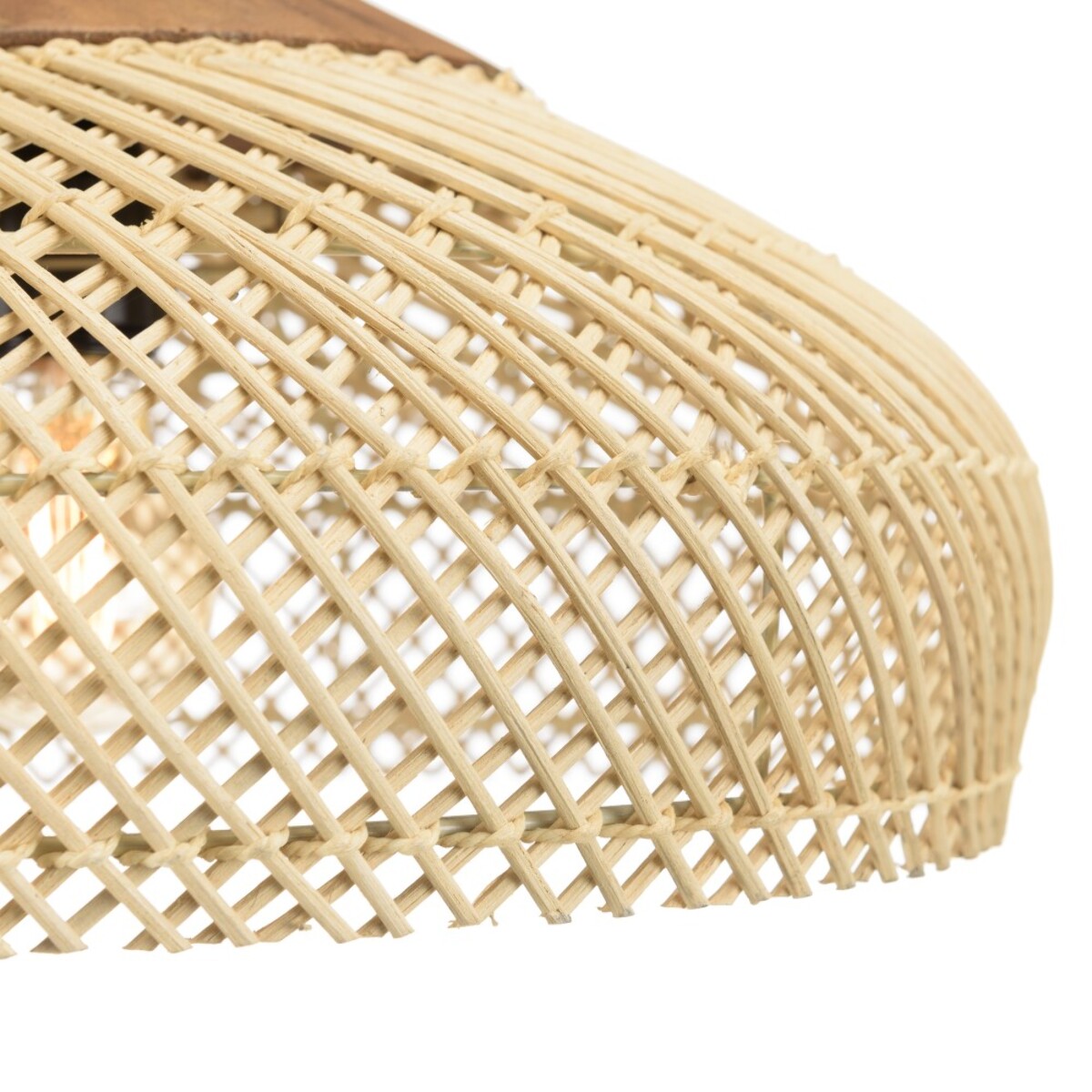 SIXTINE - Suspension 40x40cm en rotin couleur naturelle et teck recyclé