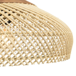 SIXTINE - Suspension 40x40cm en rotin couleur naturelle et teck recyclé