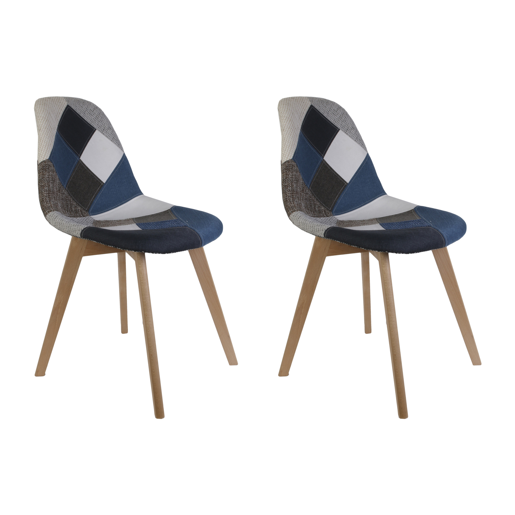 Chaise Patchwork Bleu Gris - Lot De 2