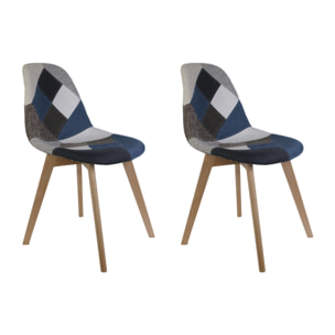 Chaise Patchwork Bleu Gris - Lot De 2