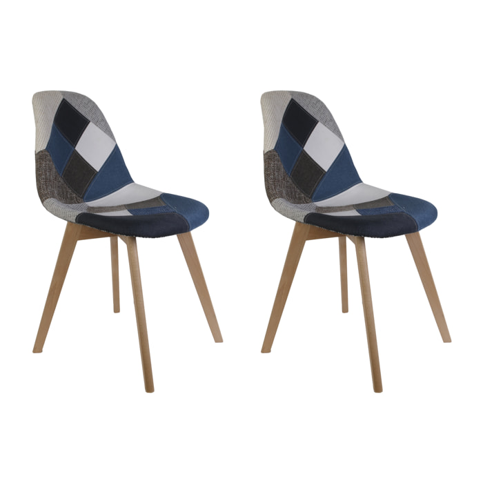Chaise Patchwork Bleu Gris - Lot De 2
