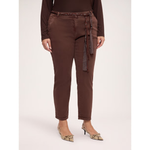 Fiorella Rubino - Pantaloni chino misto cotone con cintura - Marrone