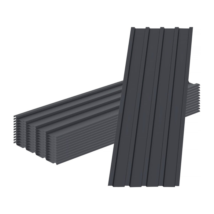 Lot de 12 tôles de bardage en acier galvanisé "Atlanta" - 129 x 42 cm - Gris