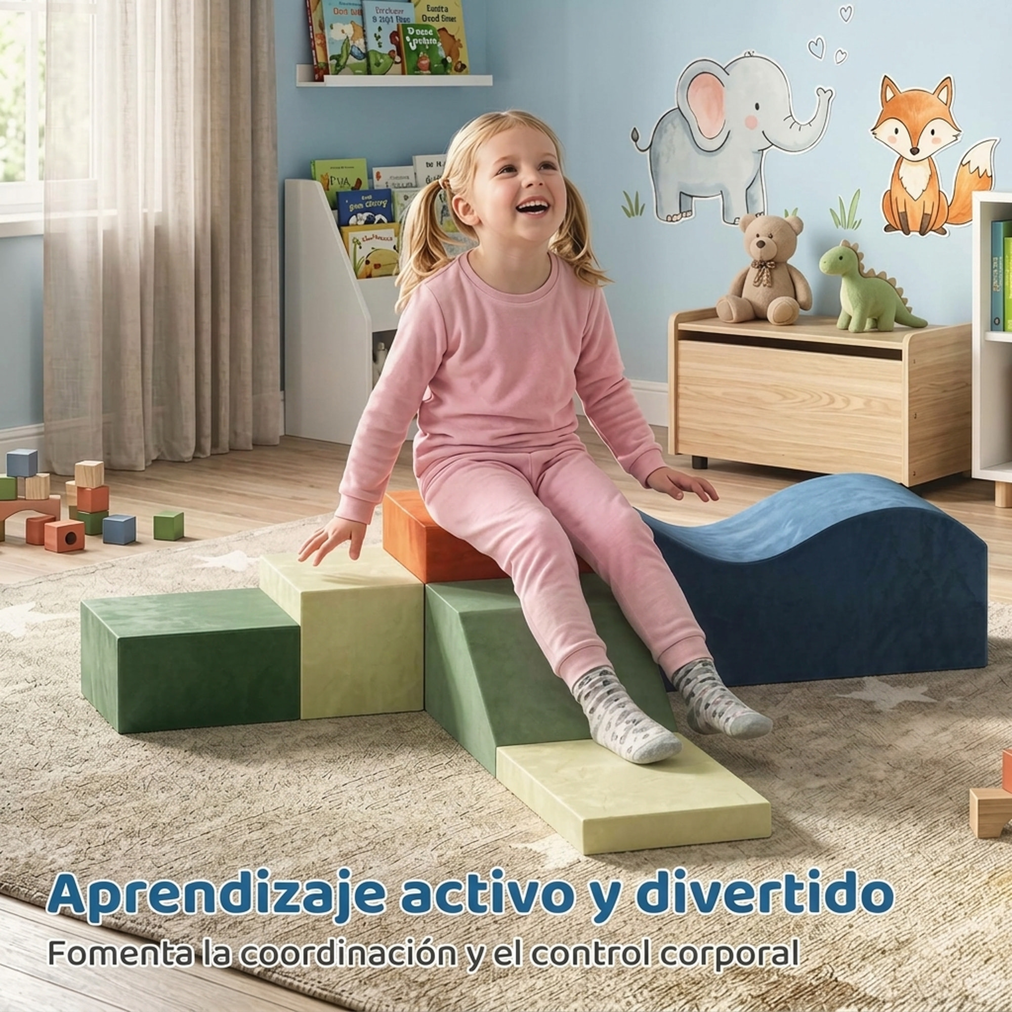 AIYAPLAY Juego de 6 Bloques de Espuma para Niños, Bloques de Psicomotricidad Infantil con Base Antideslizante, Set de Escalada Suave Interior para Escalar y Gatear, +1 Años
