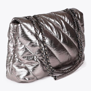 Borsa trapuntata metallica con patta