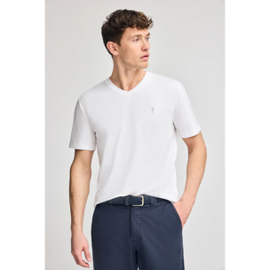 Maglietta bianca a maniche corte e scollo a V con ricamo Rigby Best