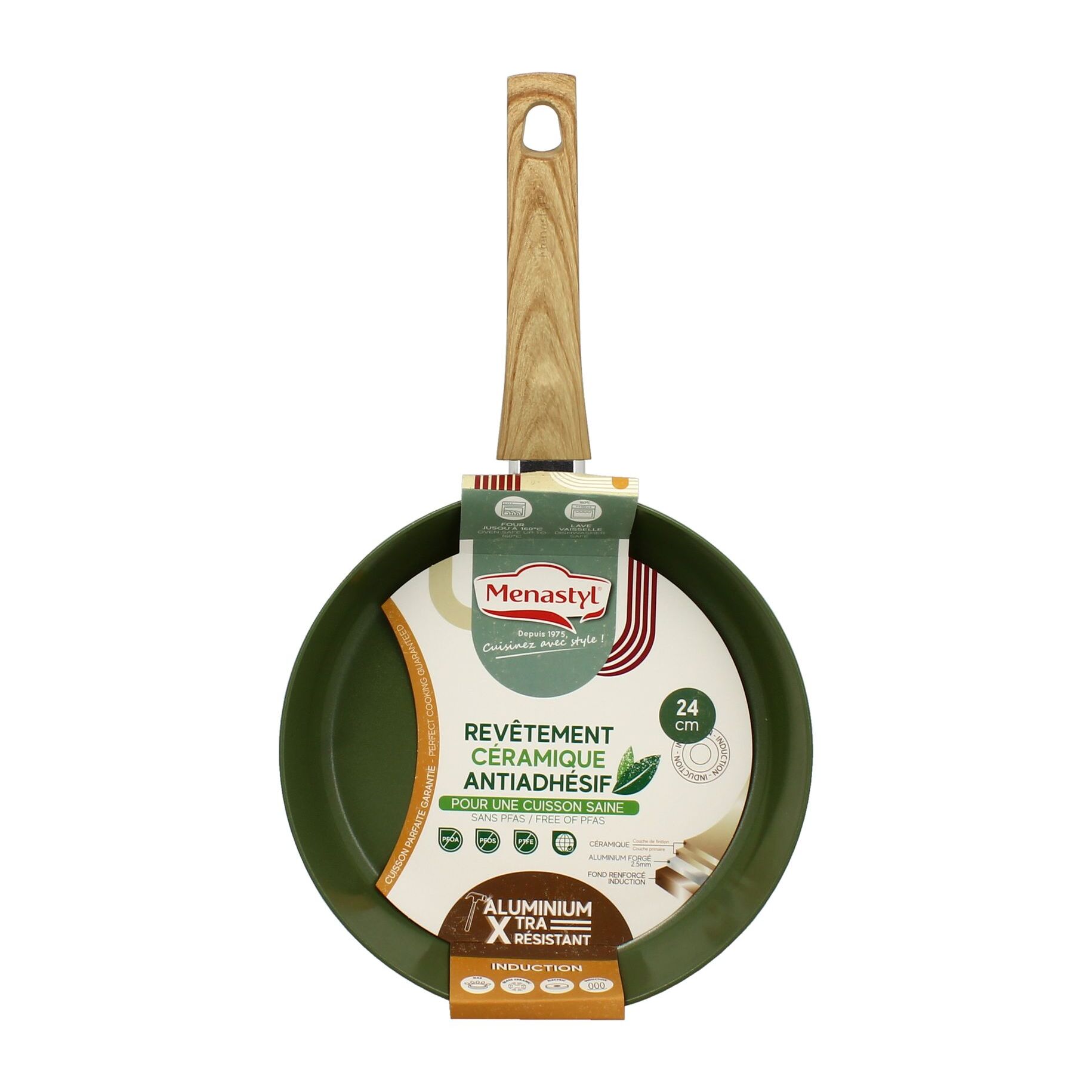 Poêle 24cm avec revêtement céramique vert - tous feux COLORAMA