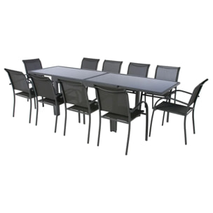 Table de jardin extensible "Piazza" anthracite & graphite 10 places en aluminium traité époxy