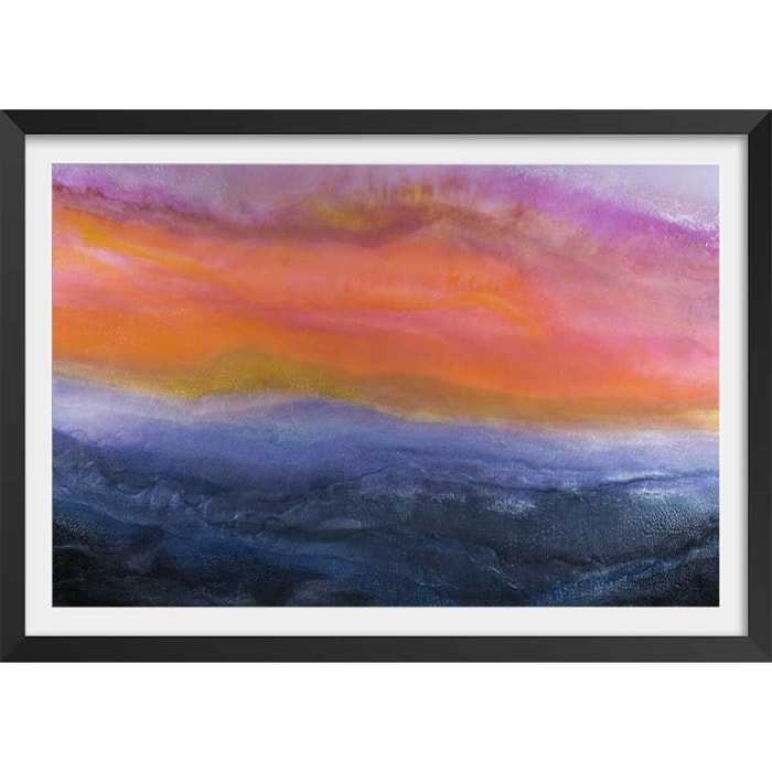 Poster orange bleue Affiche + cadre en bois - Noir