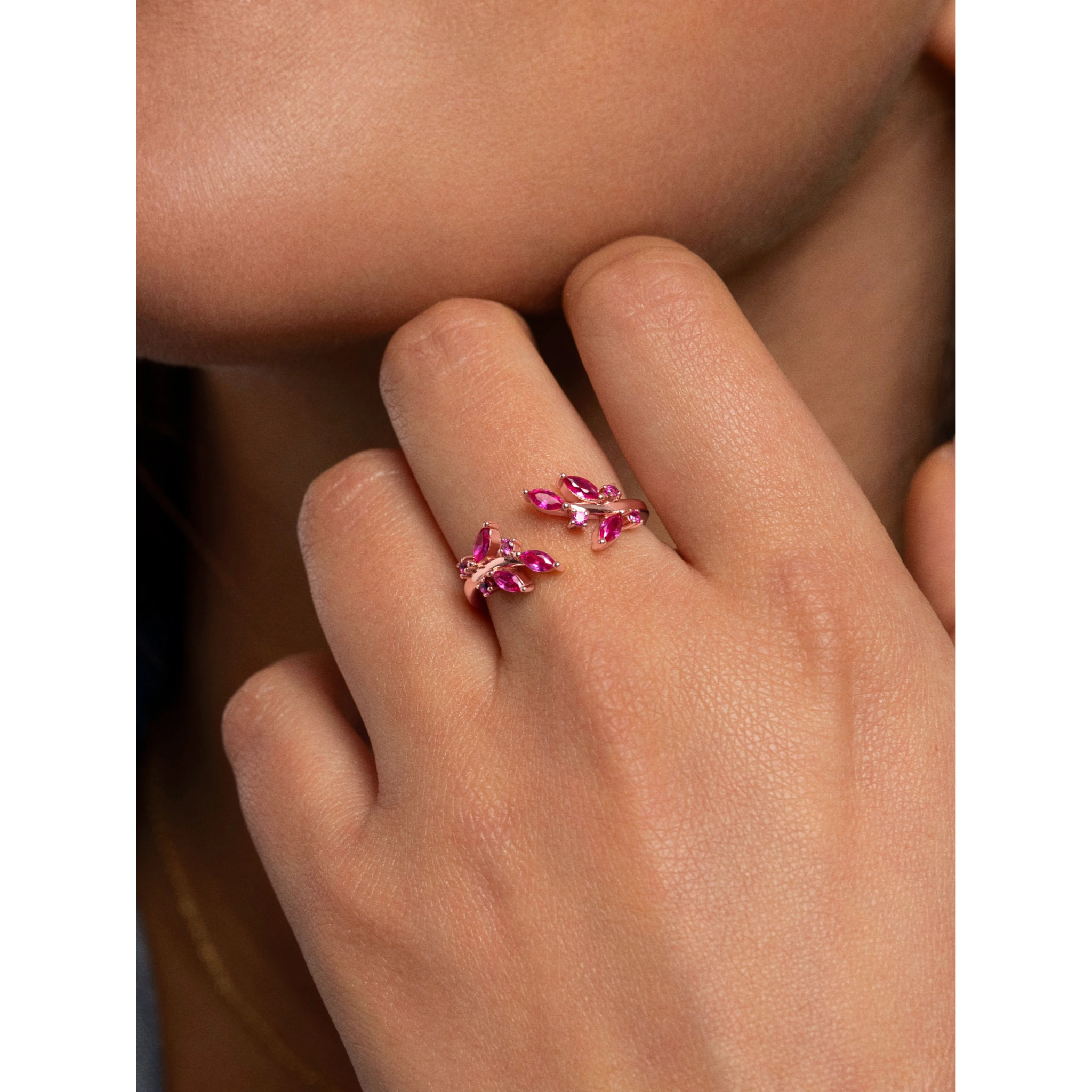 Anillo Buganvilla Raspberry Plata Baño Oro Rosa