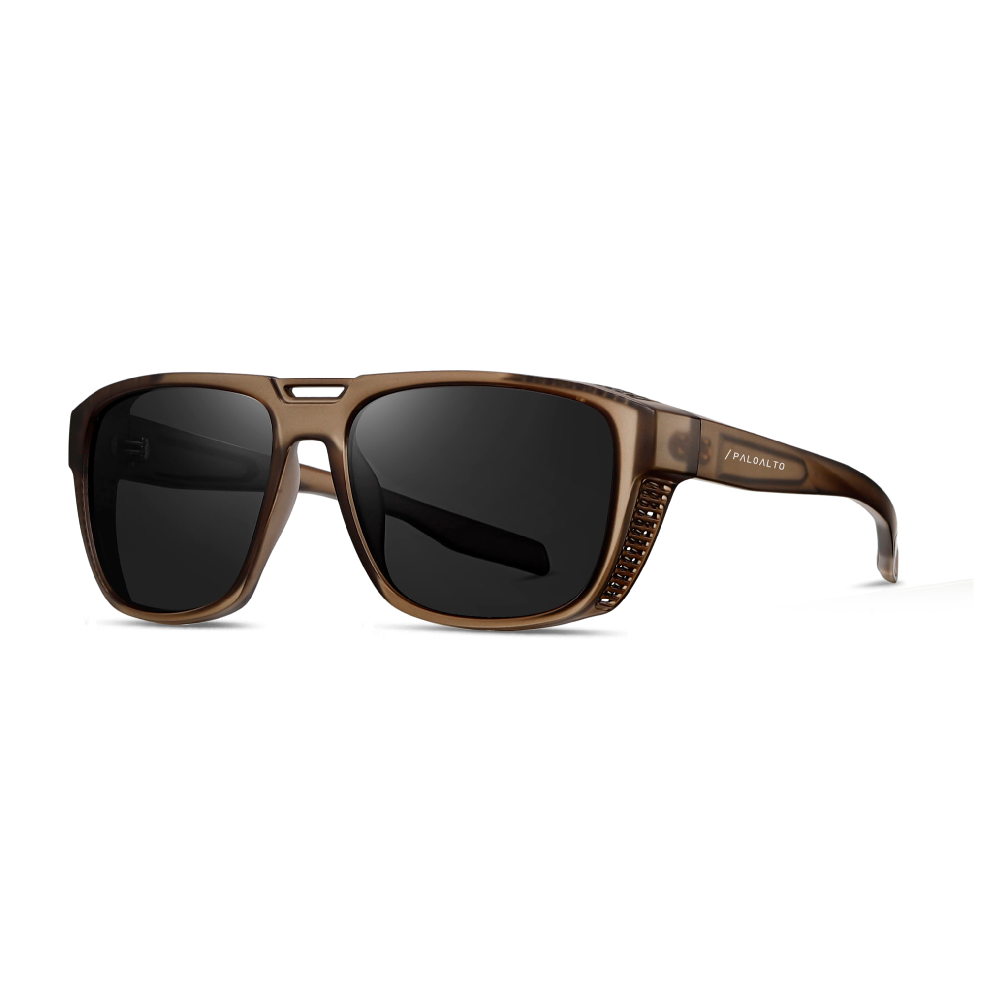 Gafas PALOALTO modelo WINGFOIL en color Montura marrón mate con lentes polarizadas ahumadas.