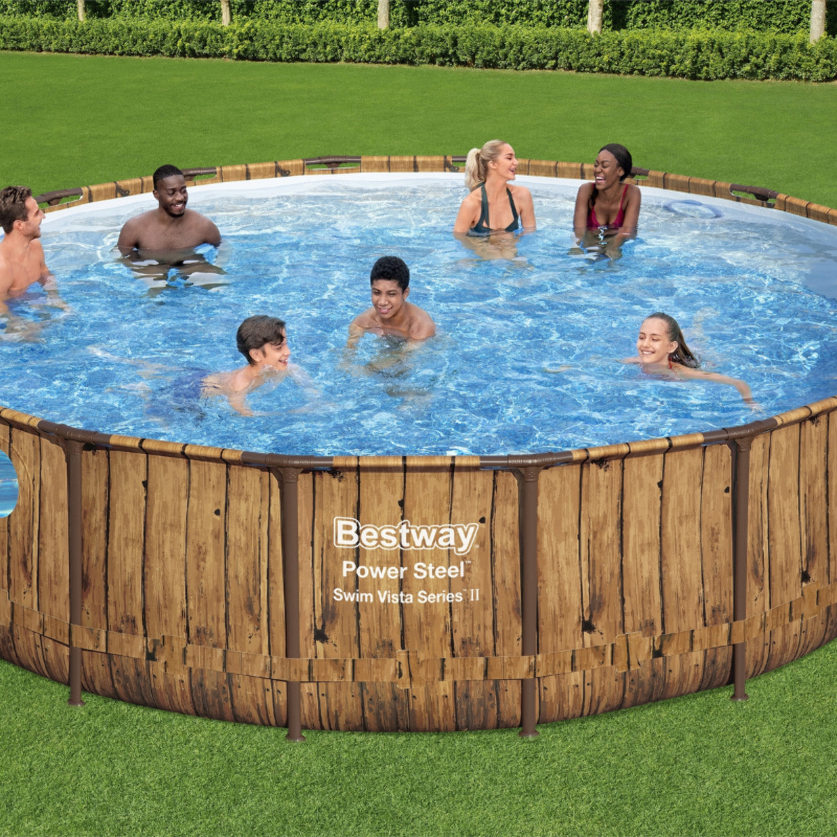 Bestway Piscine hors sol Ronde Power Steel Swim Vista Motif bois 549 x 122 cm