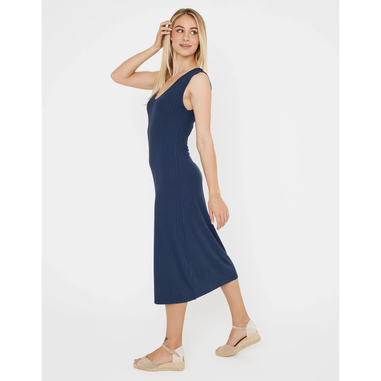 Vestido Midi Largo Cuello Redondo Azul Marino - Desita